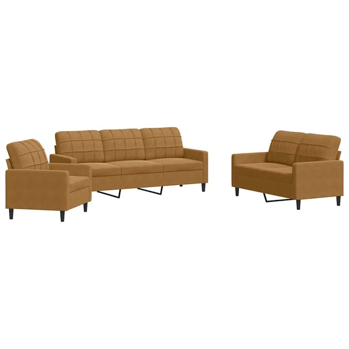 vidaXL - 3-delige - Loungeset - met - kussens - fluweel - bruin