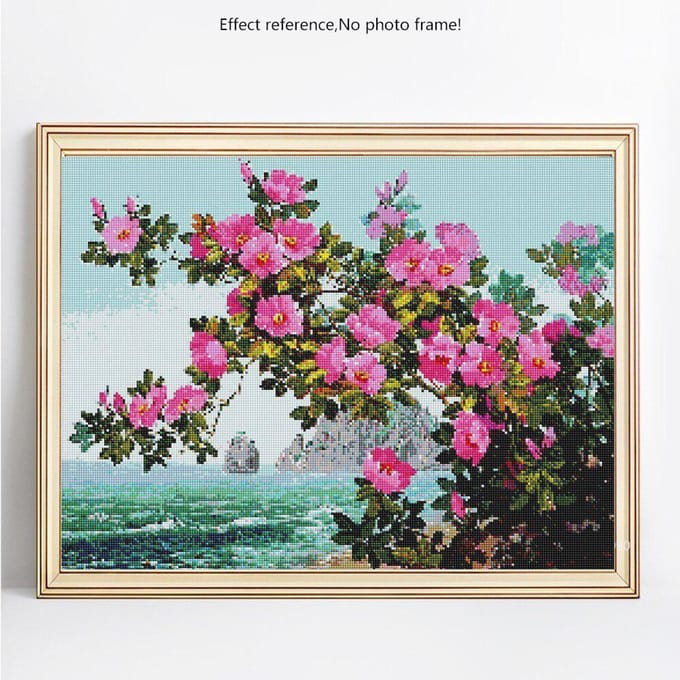 Peinture de diamant avec perceuse complète, fleurs rondes, Kits de points de croix, broderie de strass, images 20X30 pink