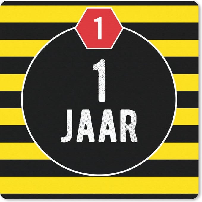 Muismat 20x20 cm - Mousepad Jubileum - 1 Jaar - Zwart - Muismatten
