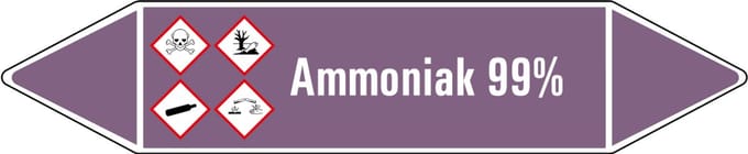 Ammoniak 99% leidingmarkering op vel - basen 75 x 17 mm - 8 per vel