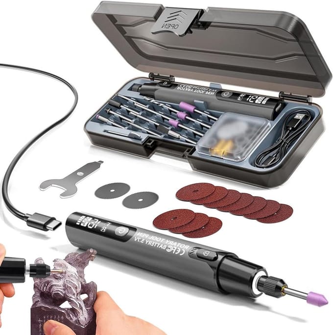 Roterende Tool - Graveerpen Set - Hobby Projecten - 6 Snelheden Verlichting - 3.2mm Klem - Grijs