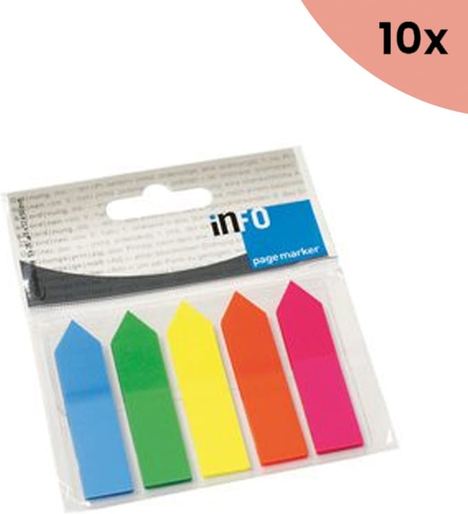 10x Info Notes Info Page Markers arrow film 12x50mm - 5 kleuren