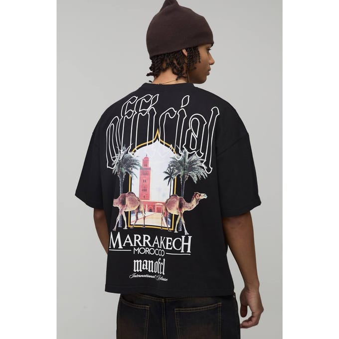 Oversized Boxy T-shirt Met Locatie Palmboom Print | Black | Size Medium