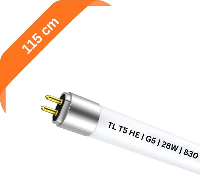 T5 TL Lamp 115 cm – 830 Warm Wit 3000K – 28W – G5 fitting – 2604 lumen – Ø 1.6 cm