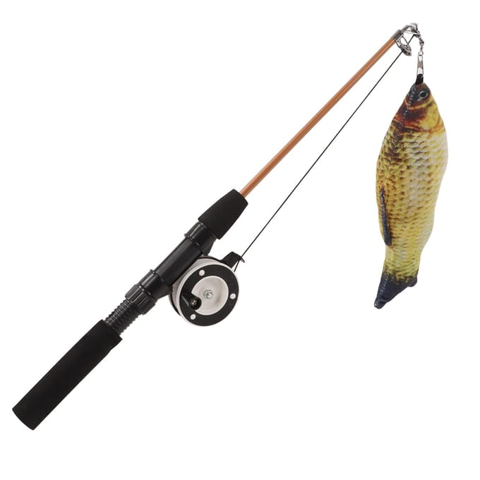 Jouet baguette rétractable pour chat, baguette teaser interactive, canne à pêche avec poisson de simulation pour chats(Canne à pêche à la carpe ) black