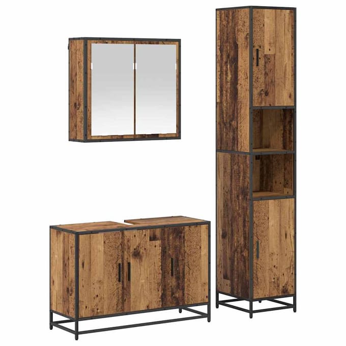vidaXL - Badkamermeubel - Set - 3 - st - Oud - Hout - 90 - x - 33 - x - 60 - cm - Bewerkt - hout