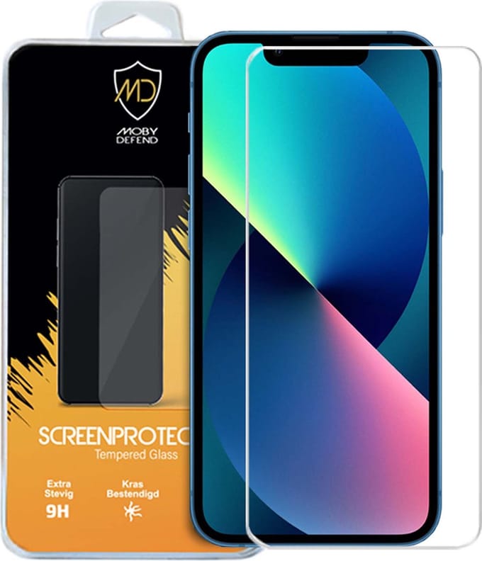 MobyDefend Screenprotector - Geschikt voor iPhone 13 Mini - Case-Friendly Screensaver - Gehard Glas