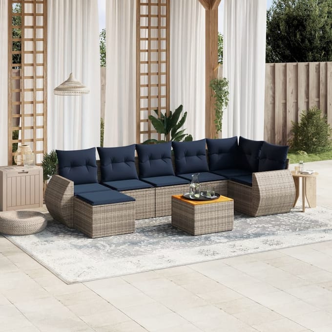 vidaXL - 8-delige - tuinbankset - met - kussens, - grijs - polyrotan