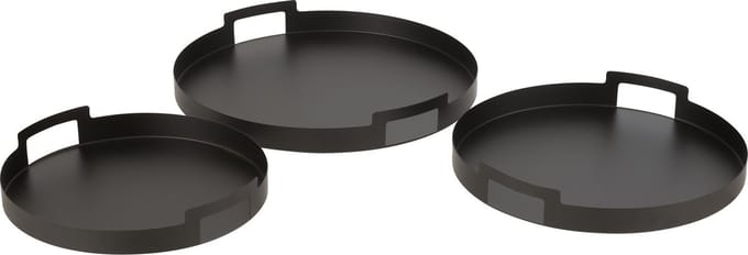 J-Line plateau Rond - metaal/polyresin - zwart - 3 stuks