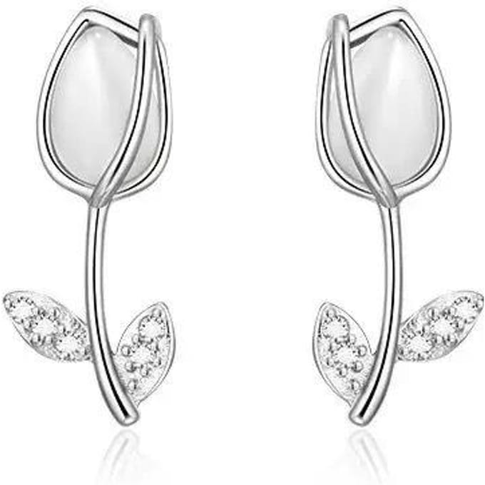 Boucles d'oreilles puces Opale Tulipe Femme argenté