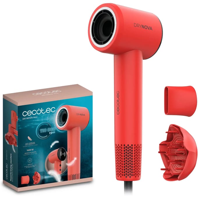 Cecotec Föhn DryNova Red 1600W ionisch digitaal display rood compact licht