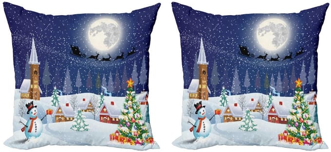 ABAKUHAUS – Decoratiekussen 60x60 cm – Kussenslopen 2-pack – winterlandschap – wit-blauw