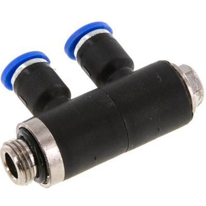 4mm x G1/8'' 2-way Manifold Messing/PA 66 Insteekfitting Buitendraad Draaibaar NBR