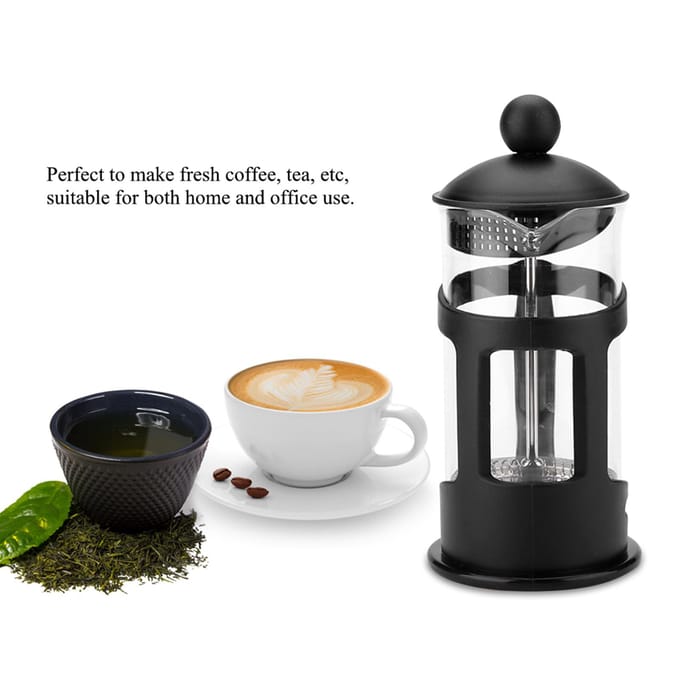 Cafetière à piston portable en acier inoxydable et verre, pour la maison ou le bureau(350mL)