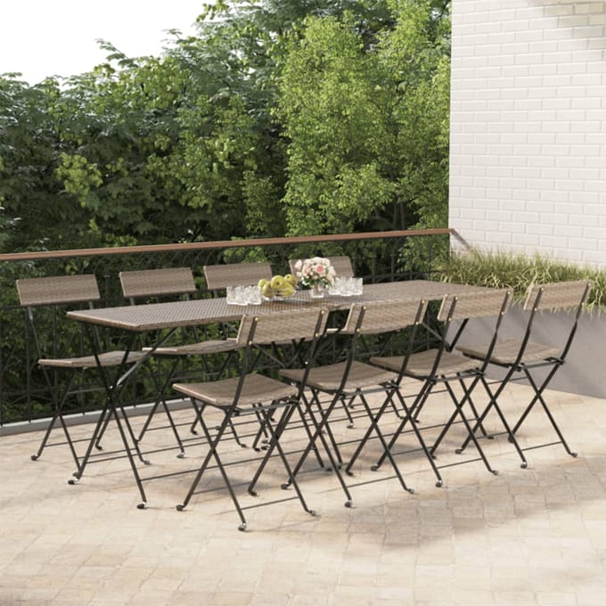 vidaXL - Opklapbare - stoelen, - 8 - stuks, - grijs, - van - polyrotan - en - staal.