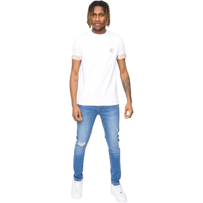 SikSilk Heren Tech Logo Geprinte Mouwen T-shirt (Wit)