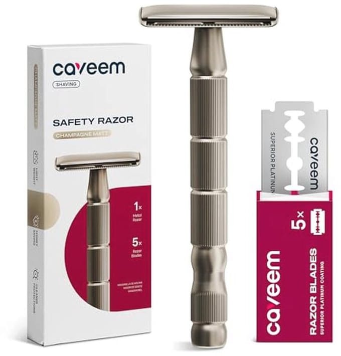 Dubbelaarde Scheermes met 5 Rvs Scheermesjes - Herbruikbaar Metalen Scheermes voor Mannen en Vrouwen