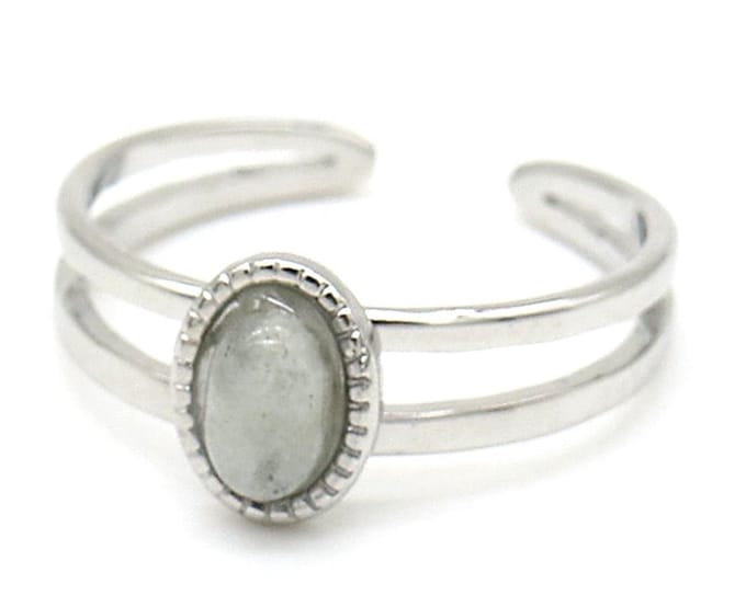 Ring - Steen met Stippen - RVS - One Size - Zilverkleurig