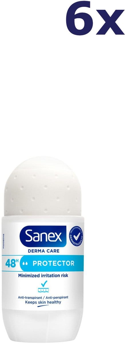 Sanex Derma Care Protector 6 x 48h Anti-transpirant Deodorant Roller 53ml - Alle Huidtypes - 48 bescherming - Voordeelverpakking