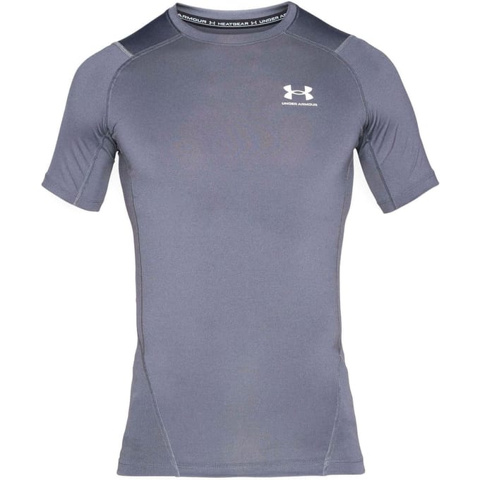 Under Armour UA HG Armour Comp SS-GRY Heren Sportshirt - Castlerock - Wit