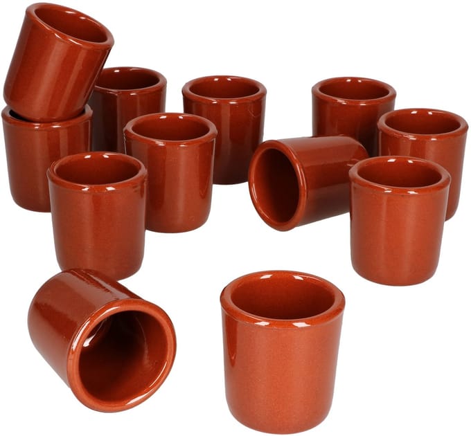 Set van 12 schnaps mokken 50ml klei - 12970