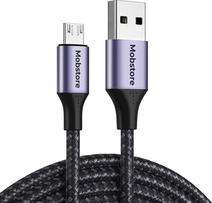 Mobstore - USB A naar Micro USB kabel 3.0 - 2 meter - Zwart - Stevige nylon oplaadkabel - 480 Mbps - Snellader - Micro USB kabel