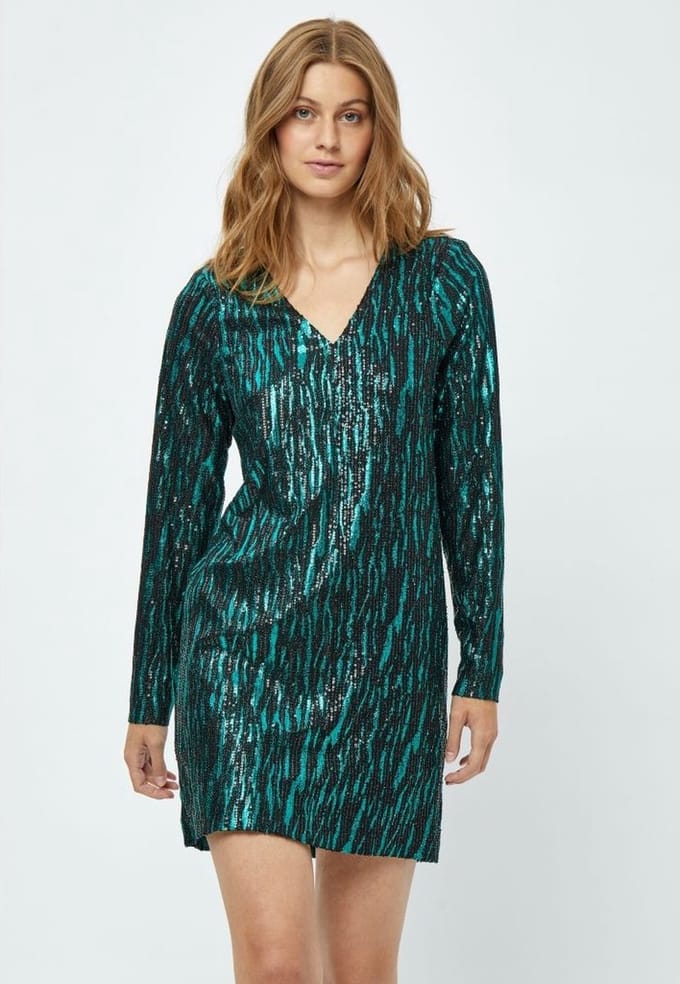 Minus Caia V-Neck Short Glitter Dress Jade Green