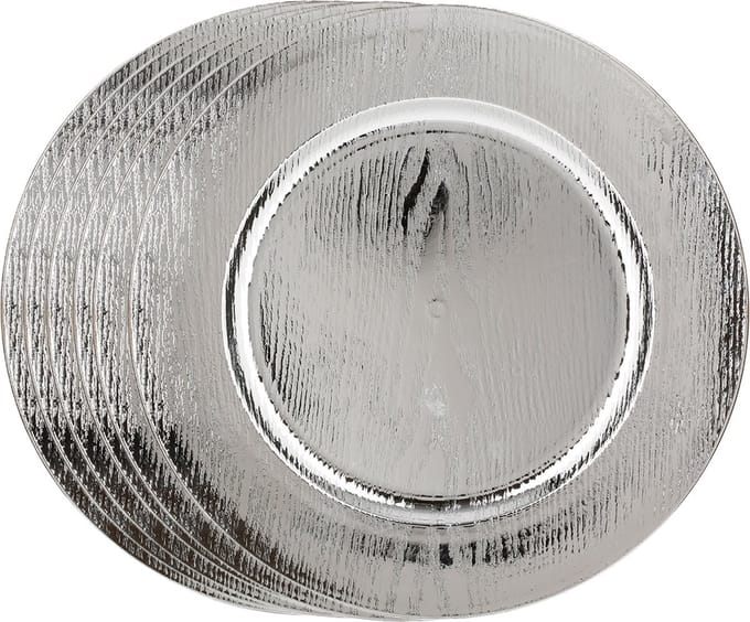 Feeric Diner/kerstdiner onderborden - 8x st - hout look - zilver - kunststof - D33 - rond