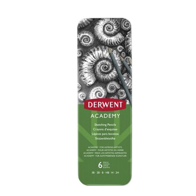 Derwent Academy Schetspotloden 3B-2H in Blik - Set van 6 Potloden