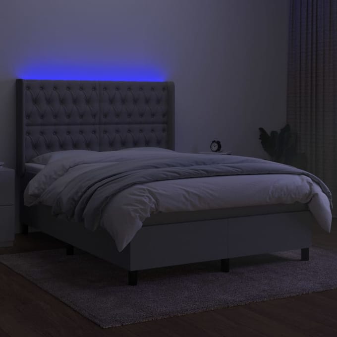 vidaXL - Boxspring - met - matras - en - LED - stof - lichtgrijs - 140x190 - cm