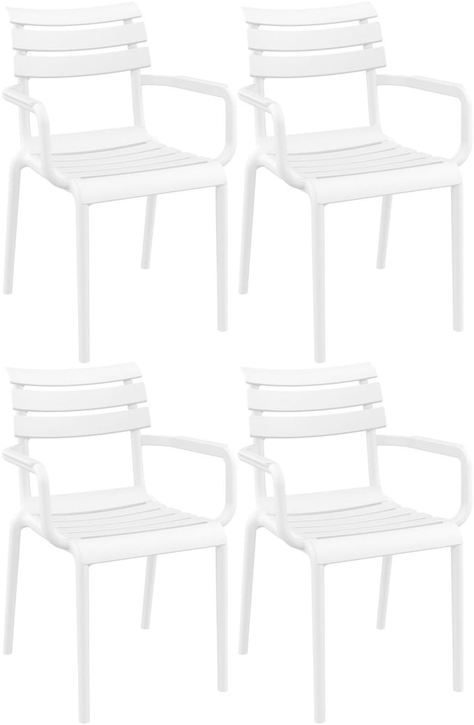 CLP Paris Set van 4 tuinstoelen - armleuningen - stapelbaar - kunststof - wit