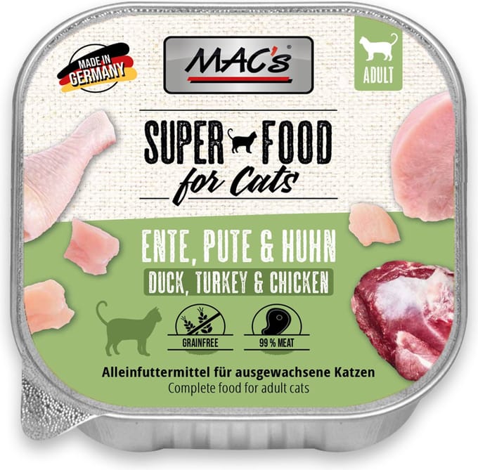 Mac’s Kattenvoer kuipje 99% vlees - Eend, kalkoen en kip 16 x 100g