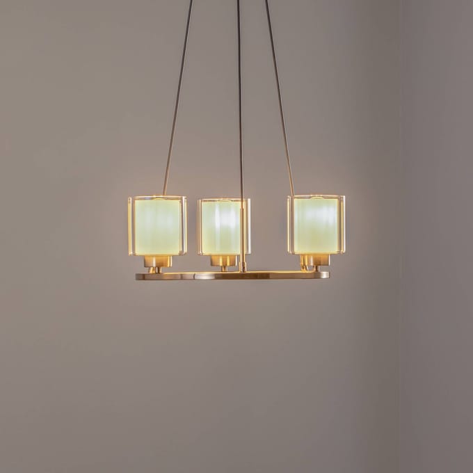 Lucea Kroonluchter Ressa, Ø 44 cm, antiek messing, 3-lamps.