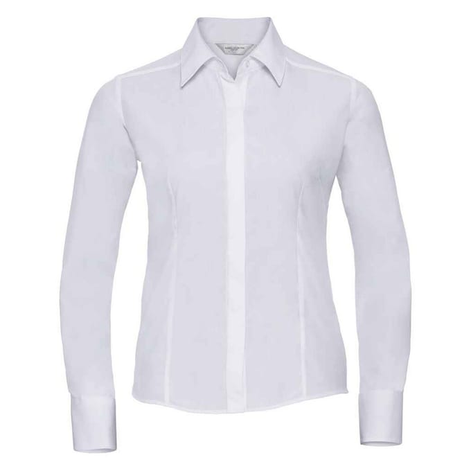 Russell Collection Dames/Dames Poplin met Lange Mouwen Formeel Overhemd (Wit)