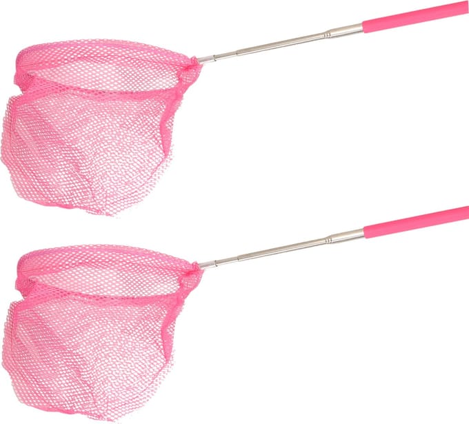 Gebro Visnet/schepnet - 2x - neon roze - metaal - 86 cm