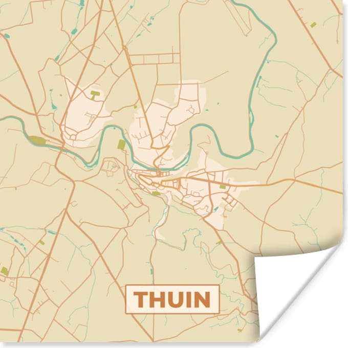 Poster Plattegrond - Thuin - Stadskaart - Kaart - Vintage - 30x30 cm