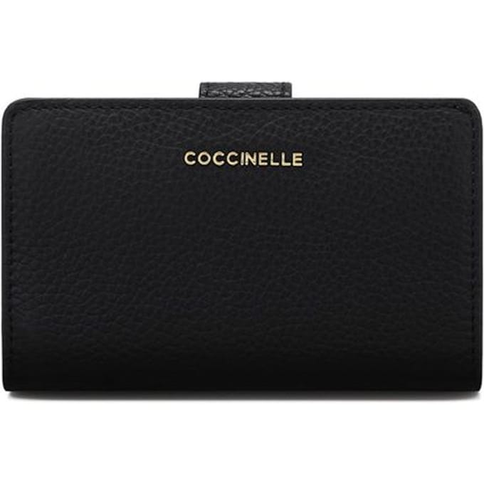 COCCINELLE Leren portemonnee Metallic Soft Mini Wallet Grained Leather Noir zwart