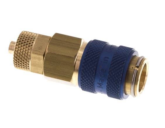 Messing DN 5 Blauw Luchtkoppeling Snelkoppeling 4x6 mm Push-On Double Shut-Off - CLS5-N-B-BLU-SV-4