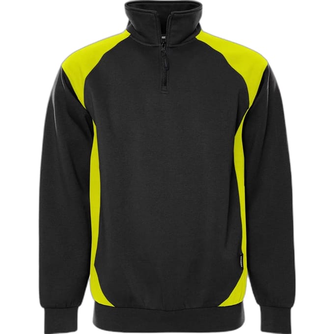 Fristads Sweater met korte rits 7048 GSM - Zwart/hi-vis geel - M