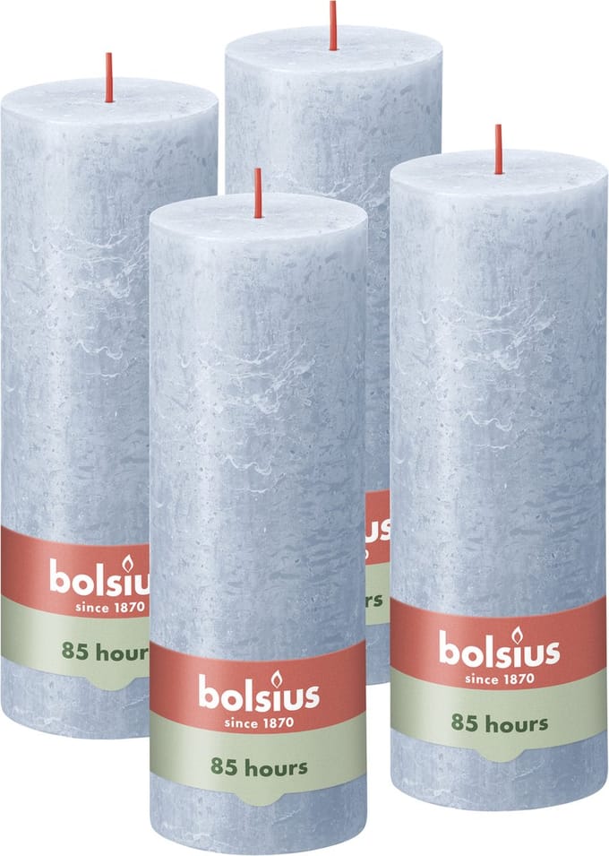 Bolsius - Rustieke Kaars - 4 Stuks - Licht Blauw - Sky Blue - 19cm