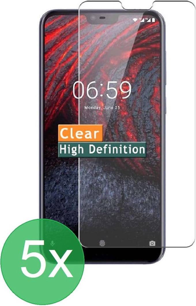 Screenprotector 5x Geschikt voor Nokia 6.1 Plus (Nokia X6) - screen protector - glas - bescherm - beschermglas - ZT Accessoires