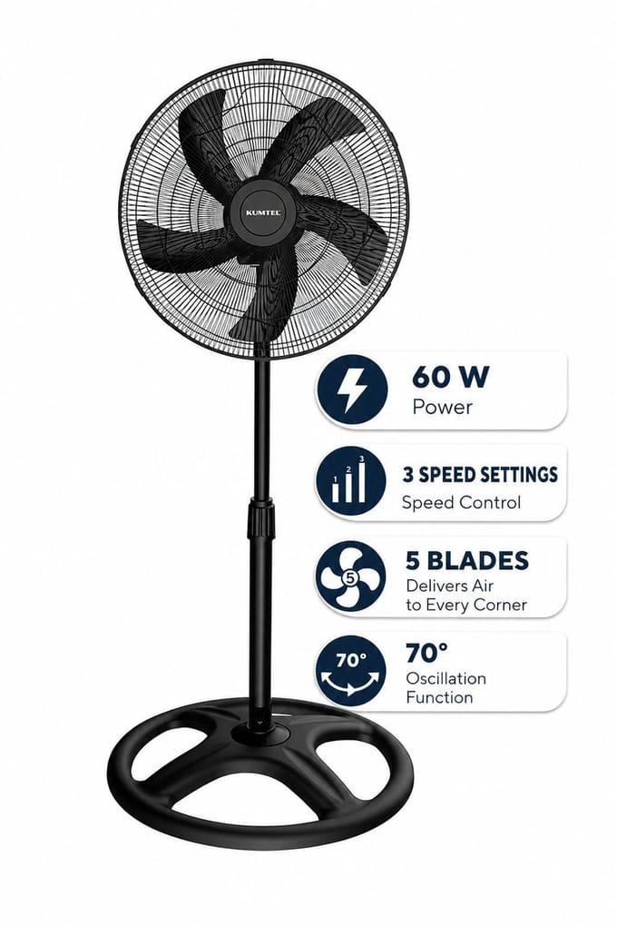 Asir - Staande Ventilator/Fan - 100% ABS - 50 x 50 x 132 cm