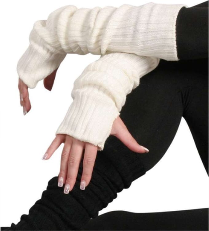 Handschoenen - vingerloze handschoenen dames - armwarmers - ecru geribd - one size