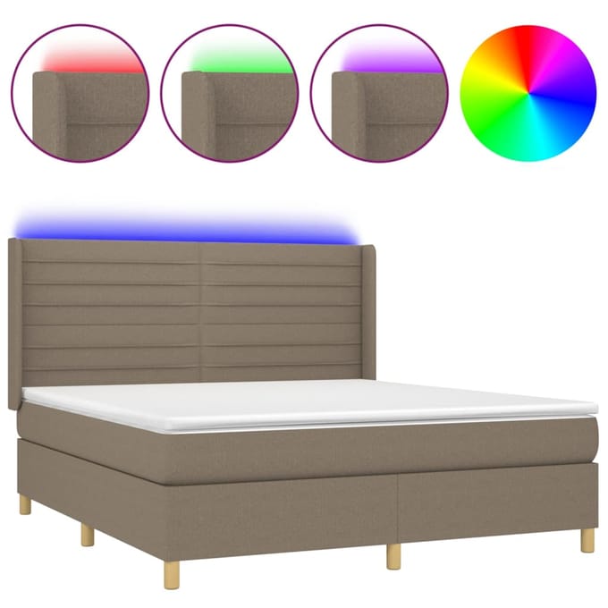 vidaXL - Boxspring - met - matras - en - LED - stof - taupe - 160x200 - cm