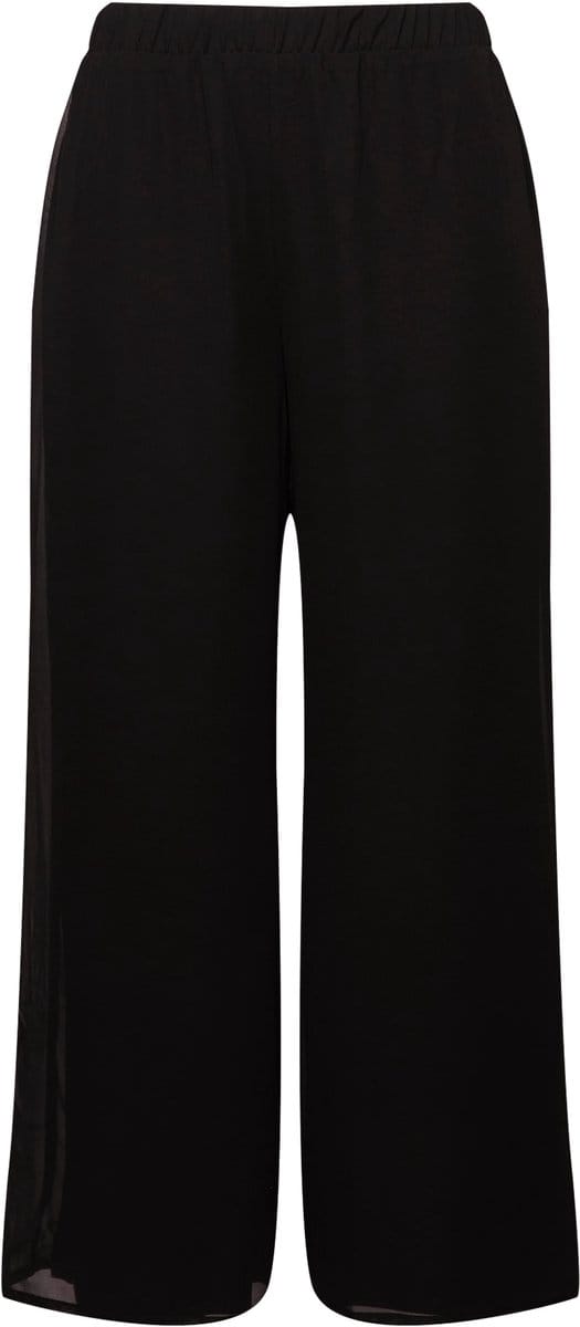 Ulla Popken - Dames - Chiffonbroek dubbellaags wijde pijp elastische tailleband - Zwart - Maat 58+