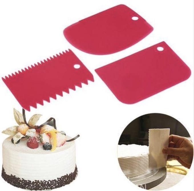 Fondant Schraper 3x | Icing scrapers | Deegkrabber | Deegschraper | Deegverdeler | Cake Schraper | Schraper voor Taart | Deeg Snijder | Tools voor Taart | Icing Cutter Scraper – Kunststof Rood Set van 3 stuks