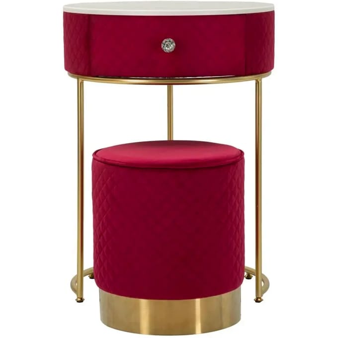 Nachtkastje met kruk Nightstand/dressing Table With Puff Red Vellit Ø 52×70 cm