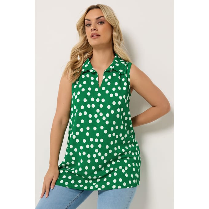 Yours Groen Vestje Met Kraag En Stippen Size 58-60