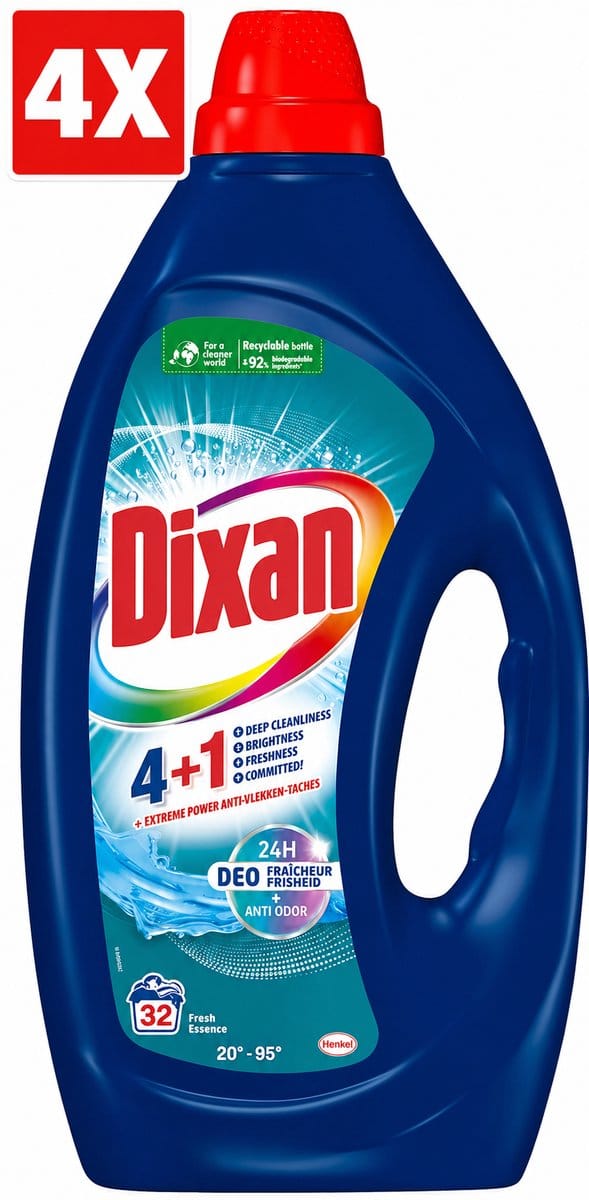4 x Dixan - Vloeibaar wasmiddel - Fresh Blue - 32 wasbeurten