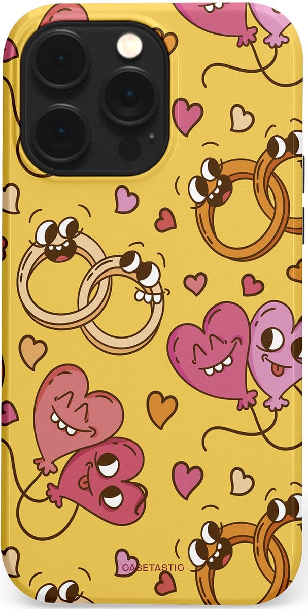 Casetastic hoesje geschikt voor Apple iPhone 14 Pro Max - MagSafe - Dubbellaagse bescherming - Gele Hartenpret - Fashion Case - Goud Taupe Koraal